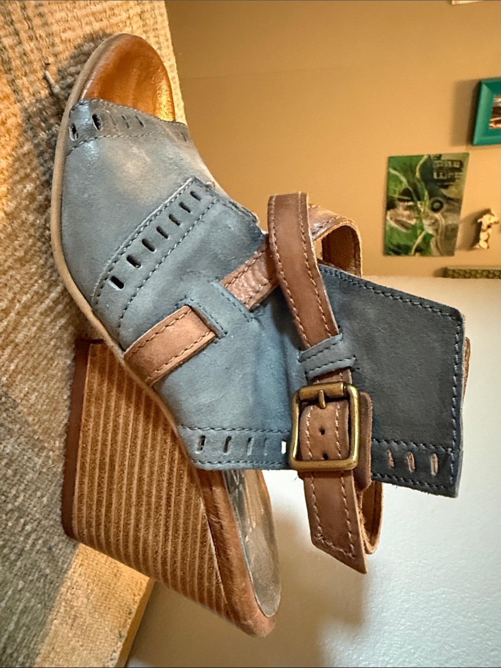 Miz Mooz Gray and Tan Block Heel Sandals